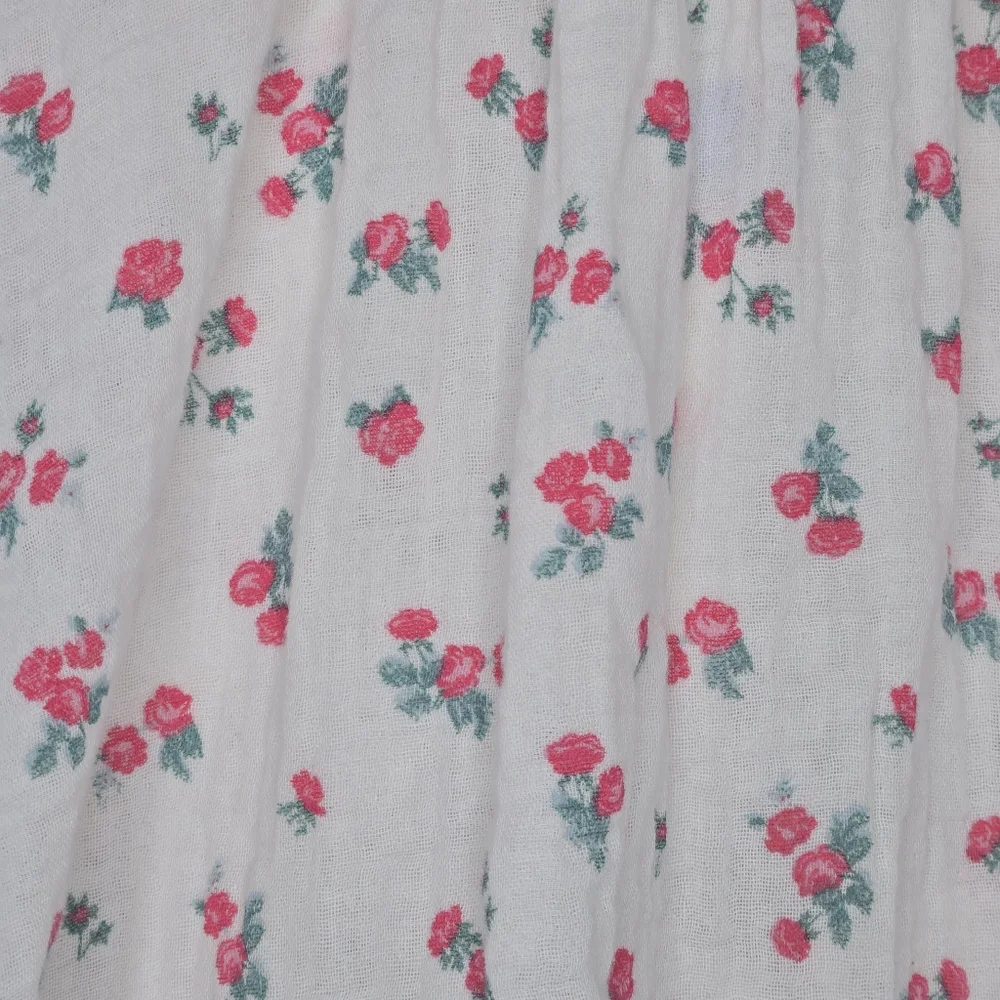 Free People White Floral Peasant Blouse with Pink & Teal Flowers